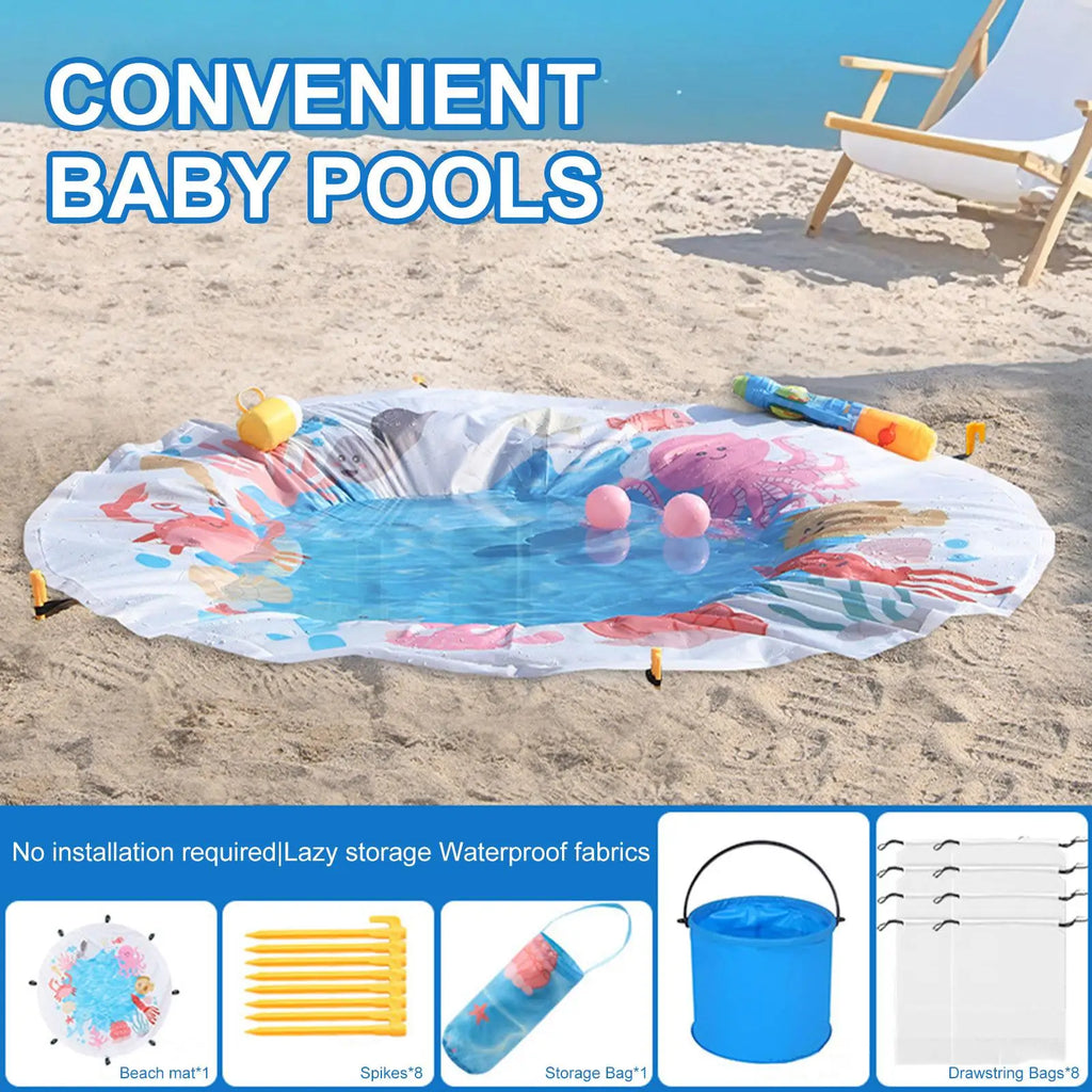 Waterproof Beach Baby Pool Kiddie Pool for Toddlers Beach Blanket Paddling Pool-Beach Summer Outdoor Water Play Toy for Kids