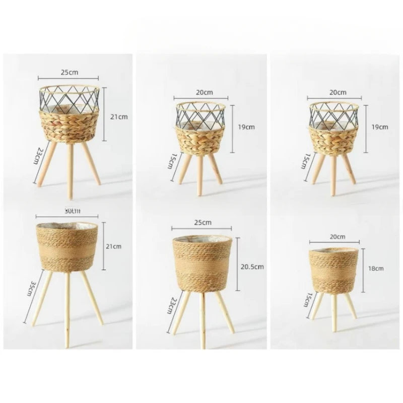 Wood Woven Plant Pot on Standing Flower Pot Storage Basket Indoor Planters Classic Style Garden Decor Essentials Home Decoration