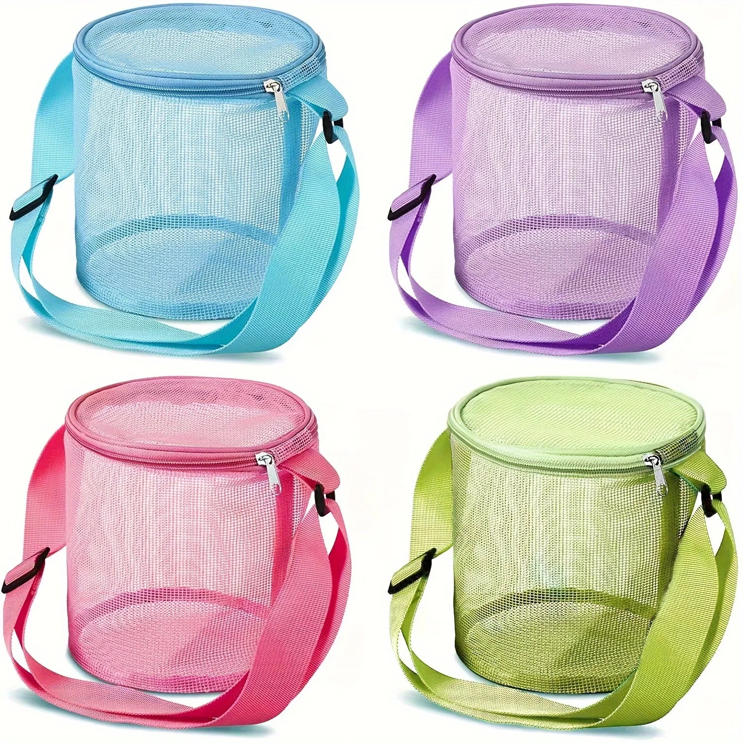 Colorful Beach Toys Mesh Beach Bag with Zipper Sand Toy Seashell Bag Pool Bag Swimming Accessories for Teens Boys Girls
