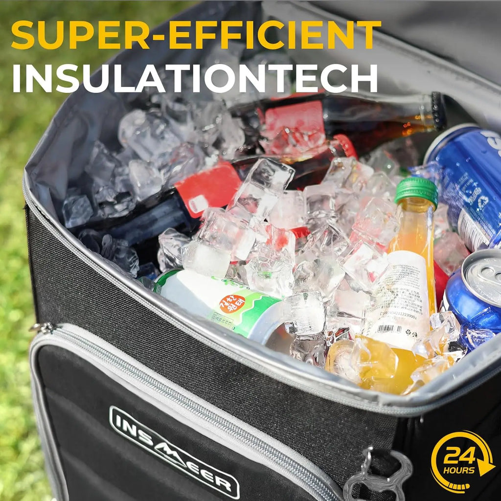 2-in-1 Rolling Cooler with Wheels, 60 Can Collapsible Soft Sided Cooler with Hard Top and Cup Holders for Beach Camping