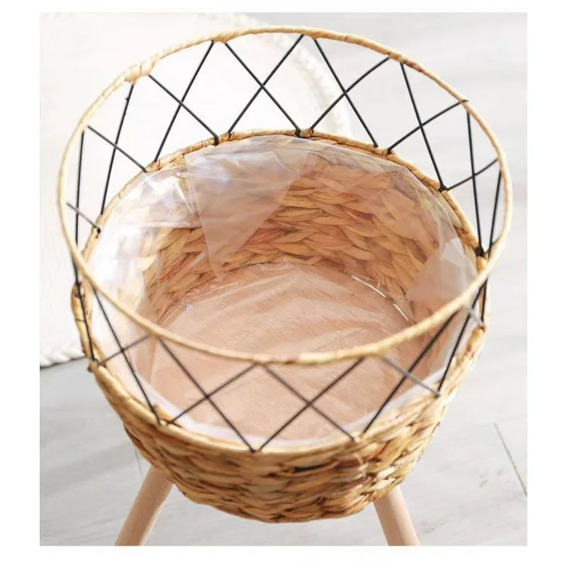 Wood Woven Plant Pot on Standing Flower Pot Storage Basket Indoor Planters Classic Style Garden Decor Essentials Home Decoration