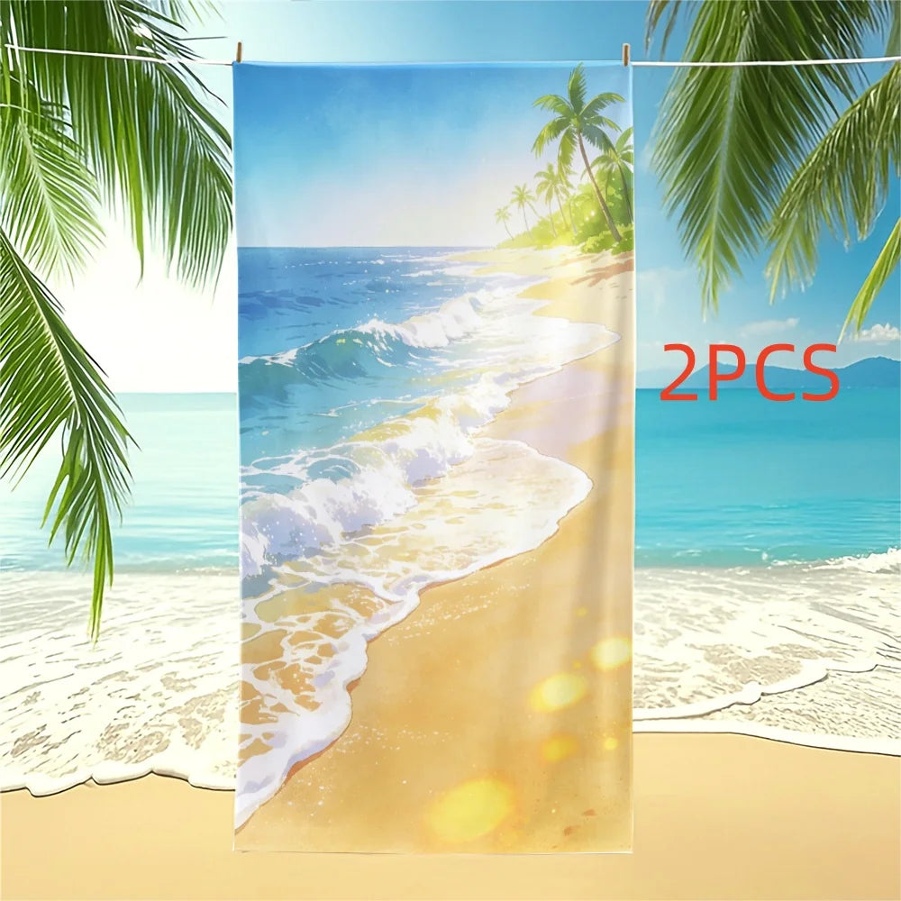 Tropical Beach Towel Palm Tree Ocean Wave Seashell Print Quick Dry Microfiber for Pool Travel Bathroom Decor 28 x 55 Inch