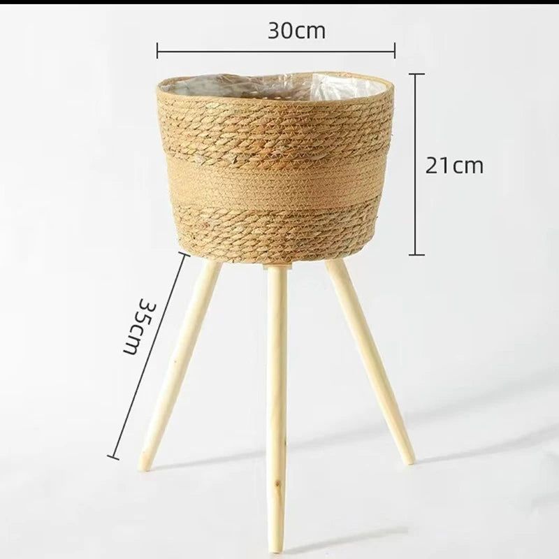 Wood Woven Plant Pot on Standing Flower Pot Storage Basket Indoor Planters Classic Style Garden Decor Essentials Home Decoration