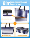 Beach Bag with Cooler, 49L Waterproof Sandproof Tote with Zipper, Foldable Travel Bag for Pool Picnic