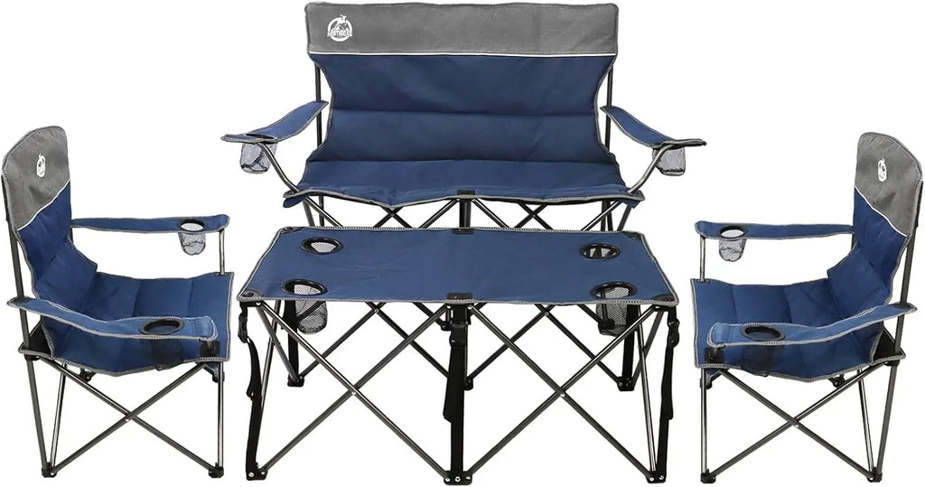 4-Piece Folding Camping Set with Sofa, 2 Chairs & Table for Outdoor Travel, Beach, Patio (Blue)