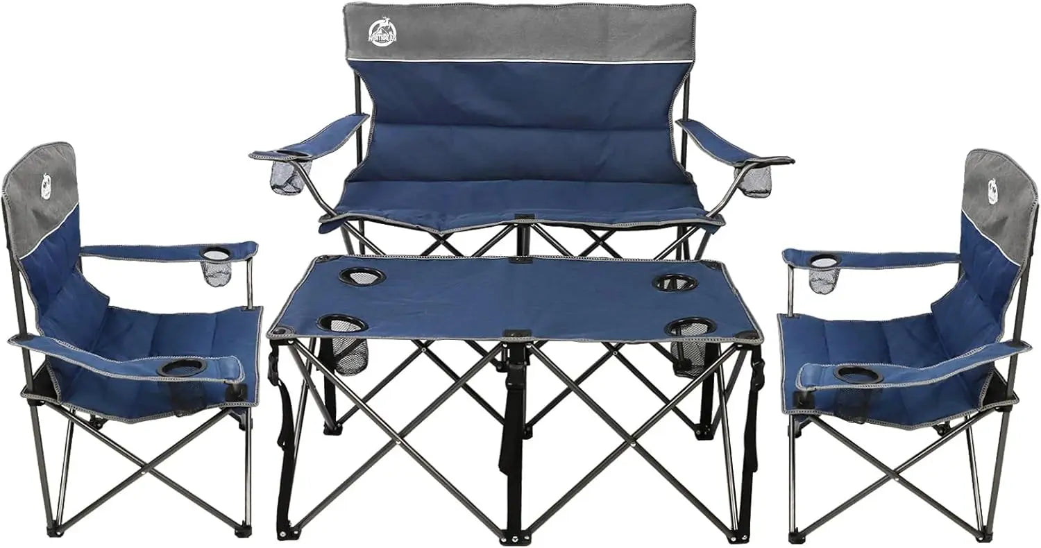 4-Piece Folding Camping Set with Sofa, 2 Chairs & Table for Outdoor Travel, Beach, Patio (Blue)