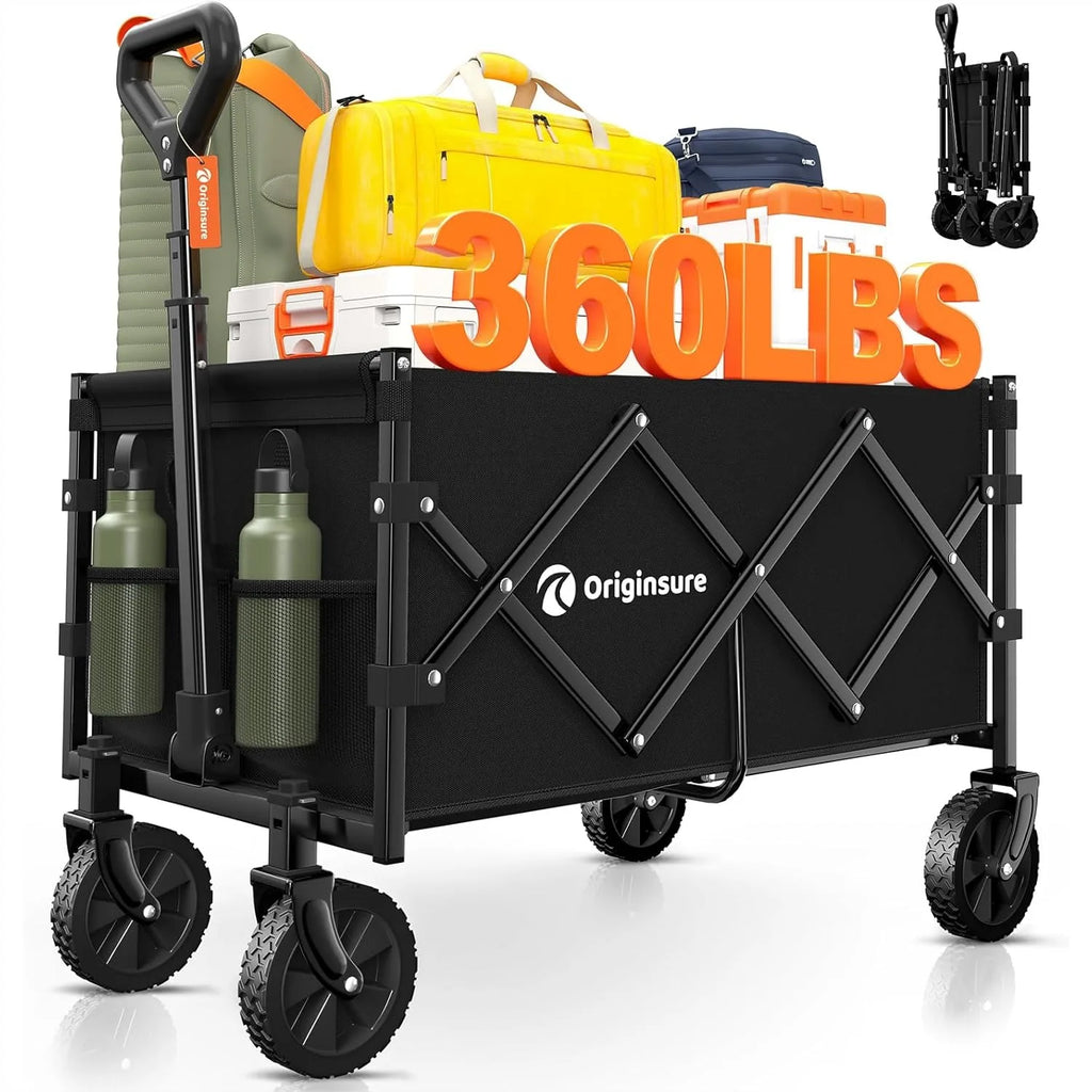 Collapsible Wagon Cart Foldable - Portable Heavy Duty Folding Beach Wagons with Wheels - Outdoor Utility Carts for Groceries