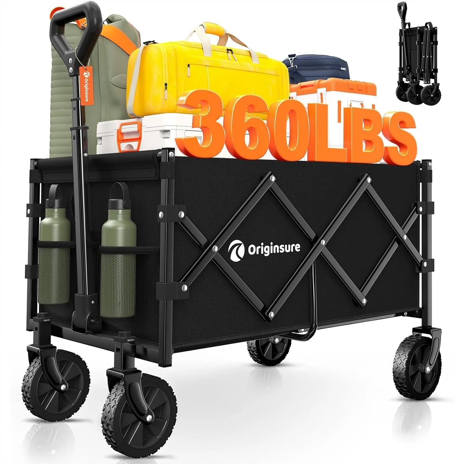 Collapsible Wagon Cart Foldable - Portable Heavy Duty Folding Beach Wagons with Wheels - Outdoor Utility Carts for Groceries