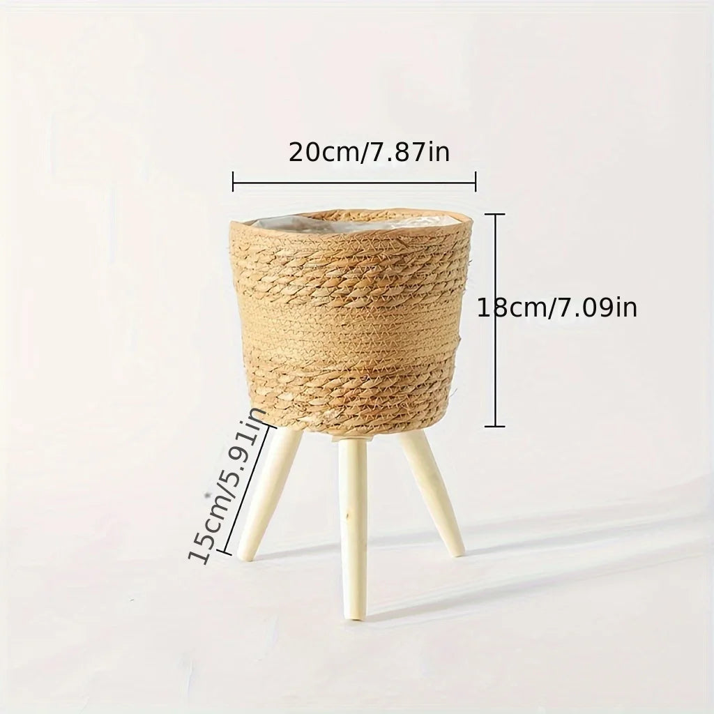 Wood Woven Plant Pot on Standing Flower Pot Storage Basket Indoor Planters Classic Style Garden Decor Essentials Home Decoration