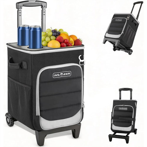 2-in-1 Rolling Cooler with Wheels, 60 Can Collapsible Soft Sided Cooler with Hard Top and Cup Holders for Beach Camping