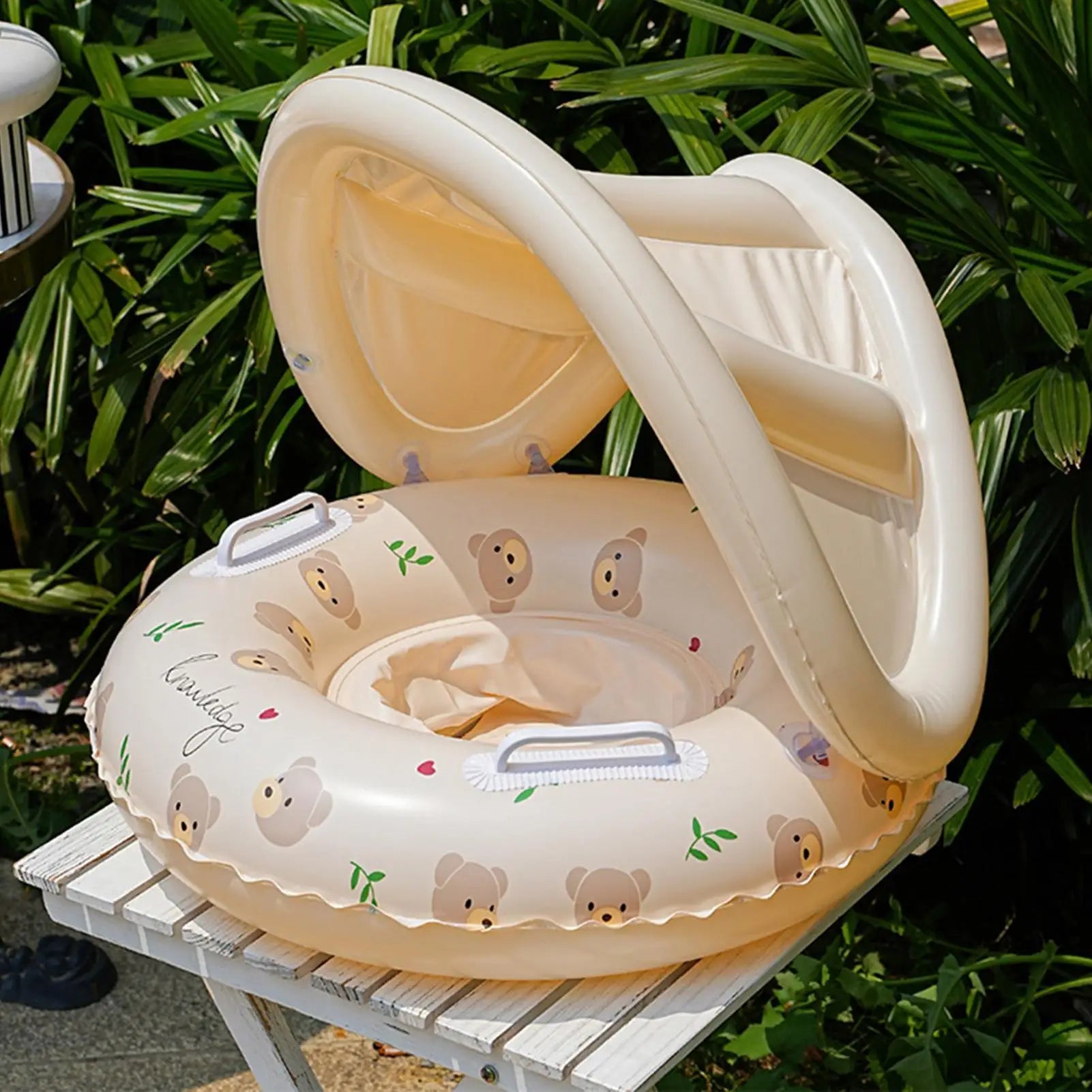 Kid Float with Canopy Water Play Supplies Kid Swimming Float for Beach Bathtub Bath Outdoor Vacation Travel Play for 3-48 months