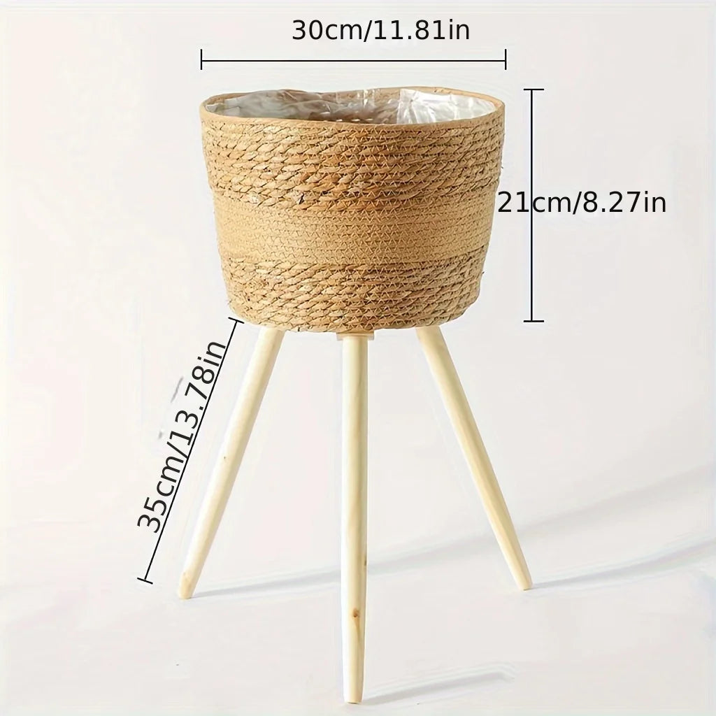 Wood Woven Plant Pot on Standing Flower Pot Storage Basket Indoor Planters Classic Style Garden Decor Essentials Home Decoration