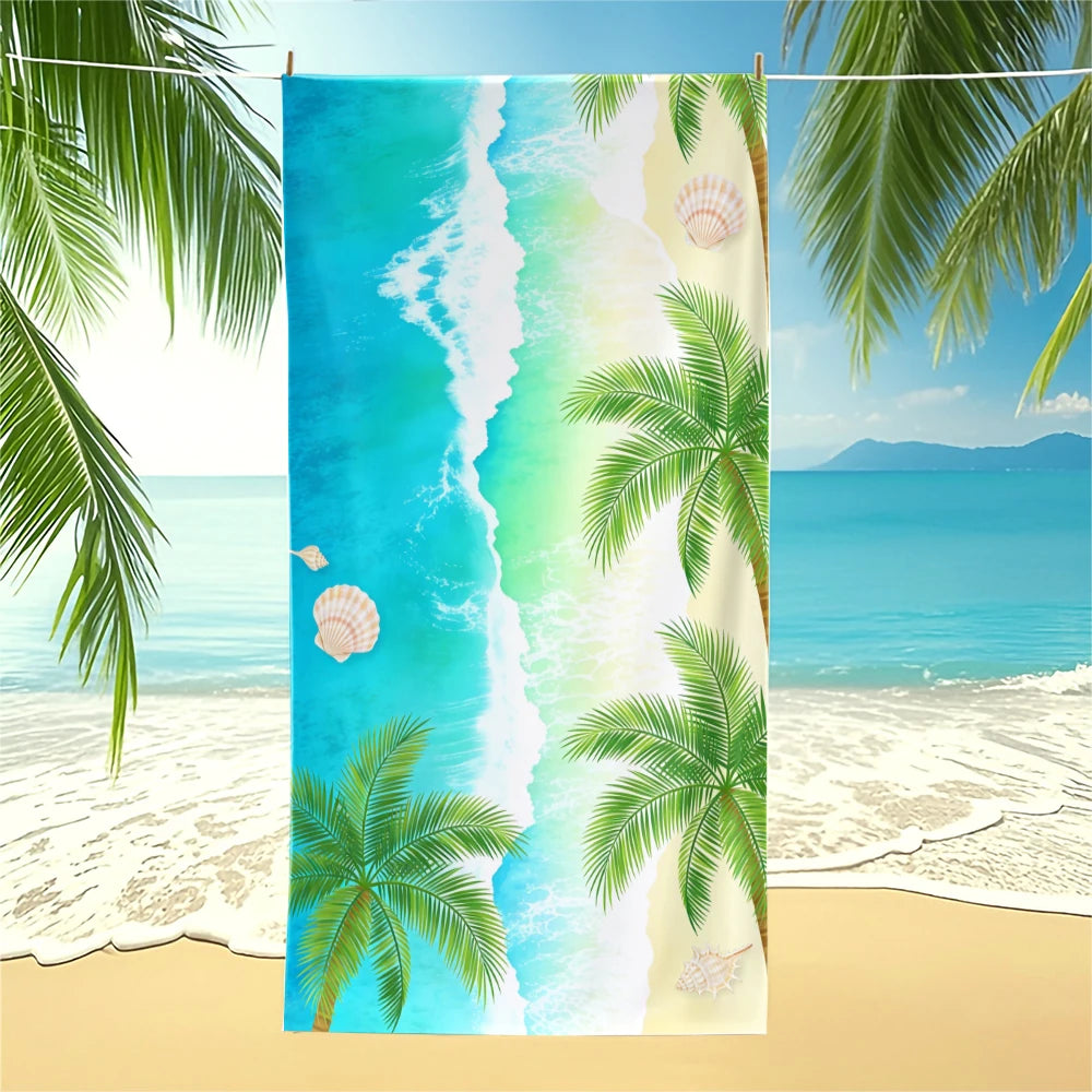 Tropical Beach Towel Palm Tree Ocean Wave Seashell Print Quick Dry Microfiber for Pool Travel Bathroom Decor 28 x 55 Inch