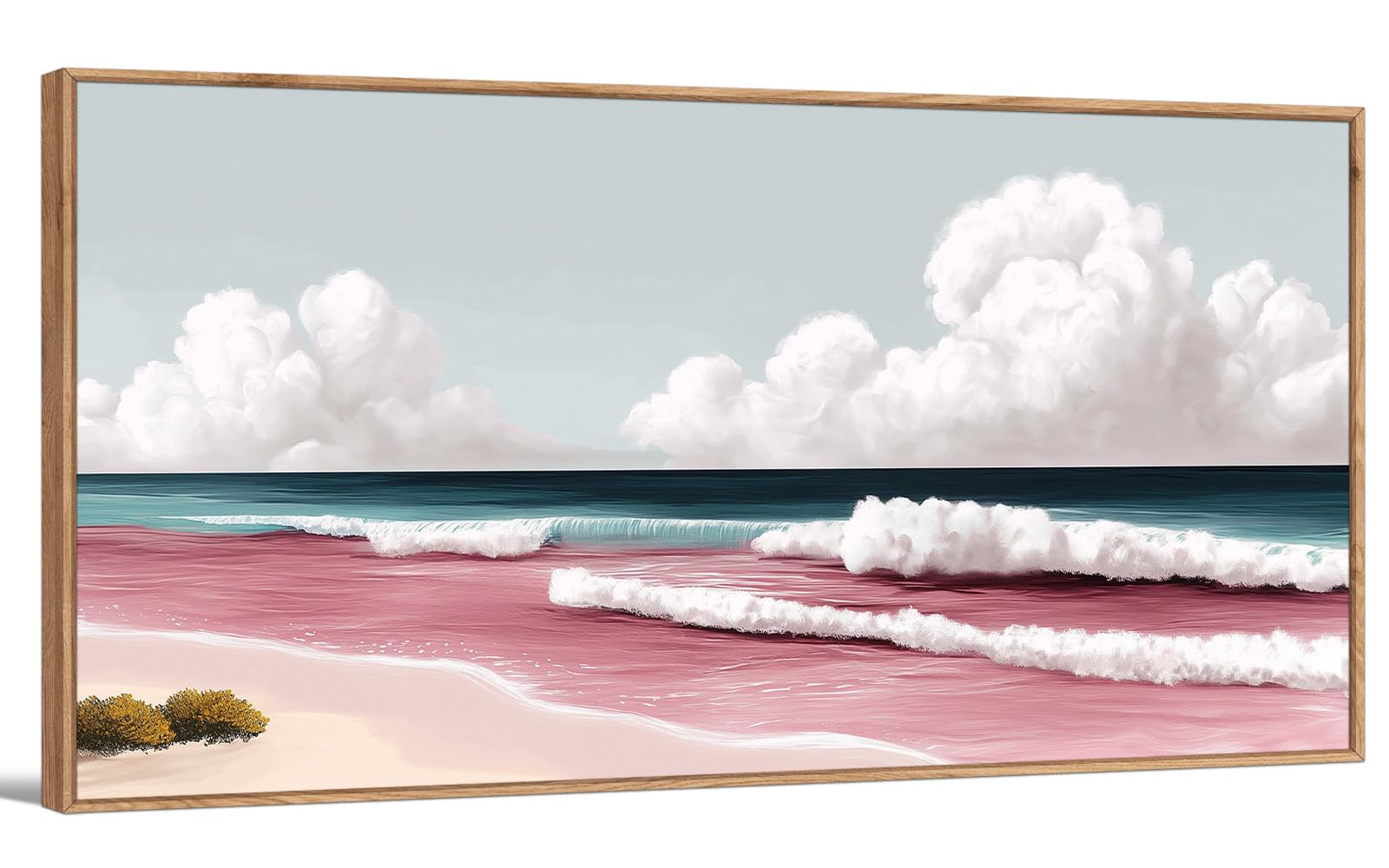 TIHUSAGO Framed Beach Wall Art Large Ocean Canvas Print for Living Room Bedroom Office Modern Coastal Wall Decor Artwork Decoration (24x48 inches)