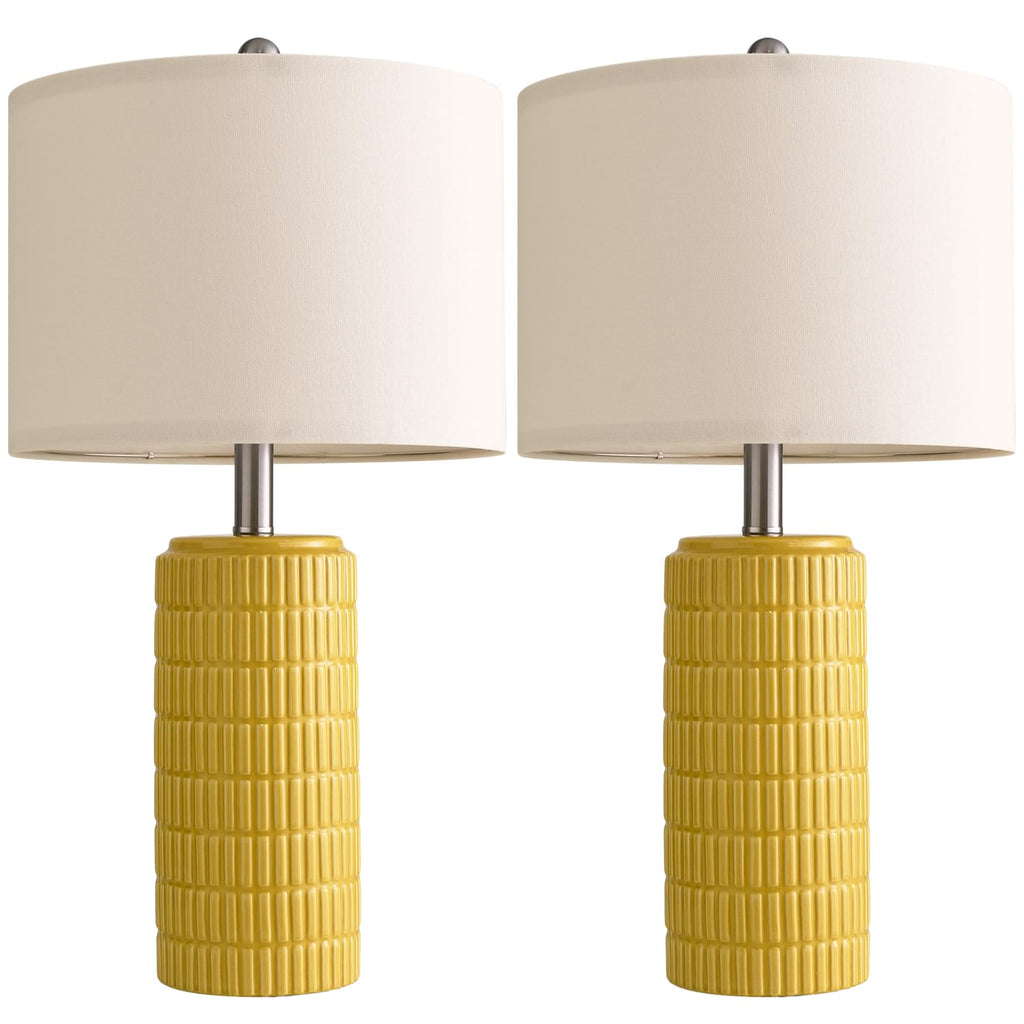PoKat 23" Modern Ceramic Table Lamp Set of 2 for Living Room White Desk Lamps for Bedroom Farmhouse Bedside Nightstand Lamp House Warming Gifts New Home Decor End Table Lamps Gifts for Women Mom Beige