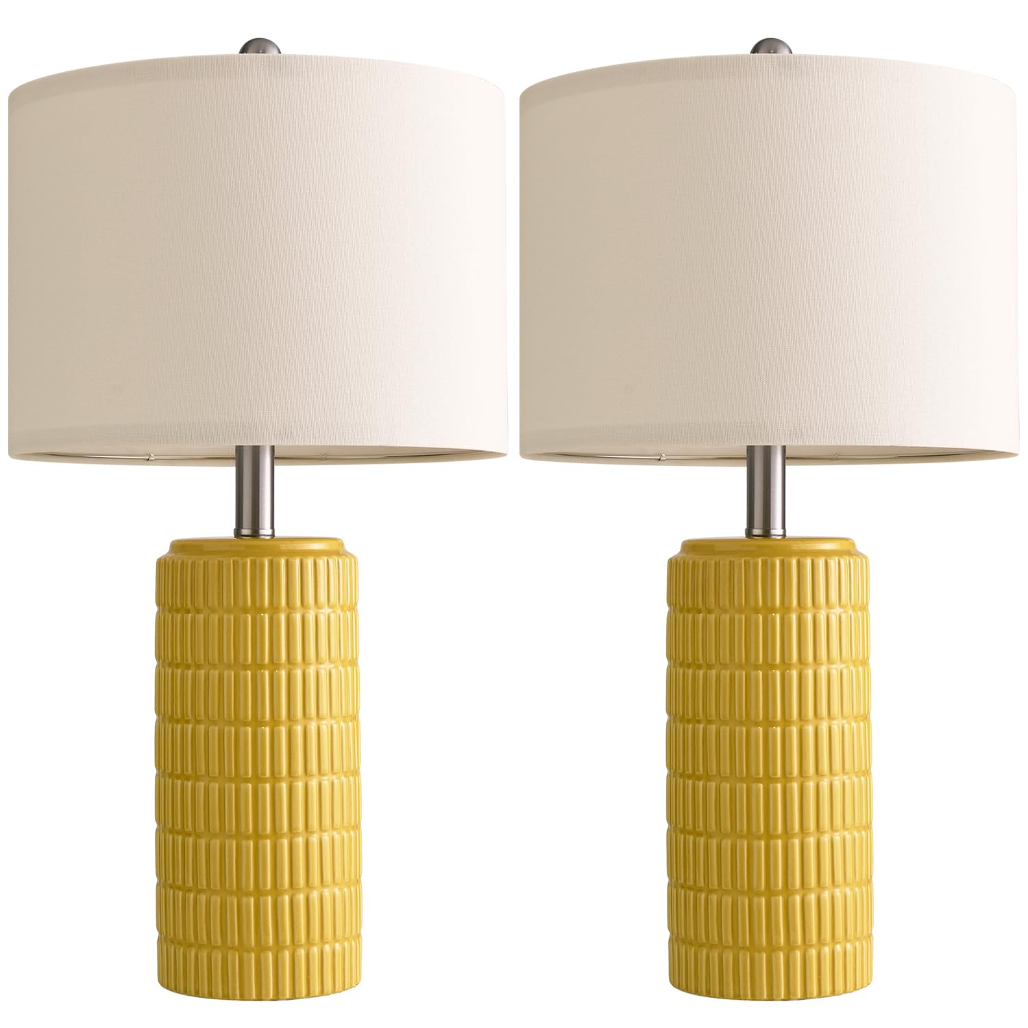 PoKat 23" Modern Ceramic Table Lamp Set of 2 for Living Room White Desk Lamps for Bedroom Farmhouse Bedside Nightstand Lamp House Warming Gifts New Home Decor End Table Lamps Gifts for Women Mom Beige