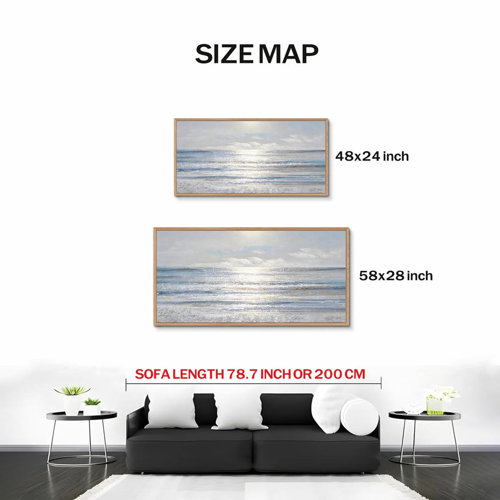 TIHUSAGO Framed Beach Wall Art Large Ocean Canvas Print for Living Room Bedroom Office Modern Coastal Wall Decor Artwork Decoration (24x48 inches)