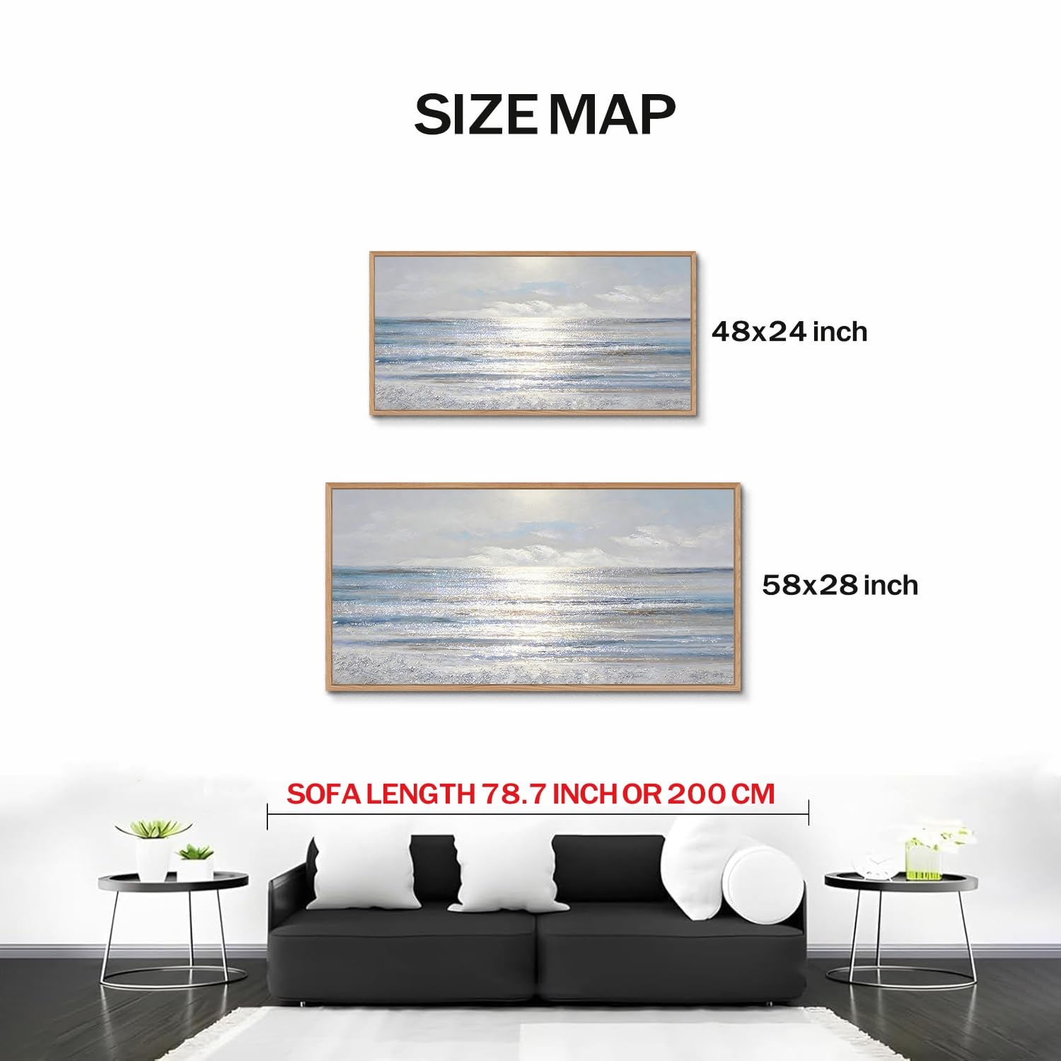 TIHUSAGO Framed Beach Wall Art Large Ocean Canvas Print for Living Room Bedroom Office Modern Coastal Wall Decor Artwork Decoration (24x48 inches)
