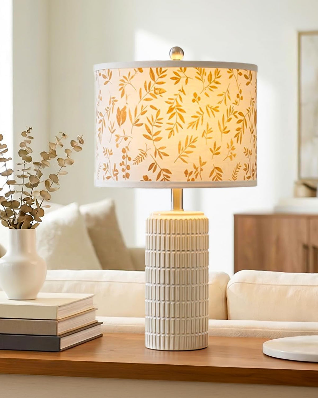 PoKat 23" Modern Ceramic Table Lamp Set of 2 for Living Room White Desk Lamps for Bedroom Farmhouse Bedside Nightstand Lamp House Warming Gifts New Home Decor End Table Lamps Gifts for Women Mom Beige