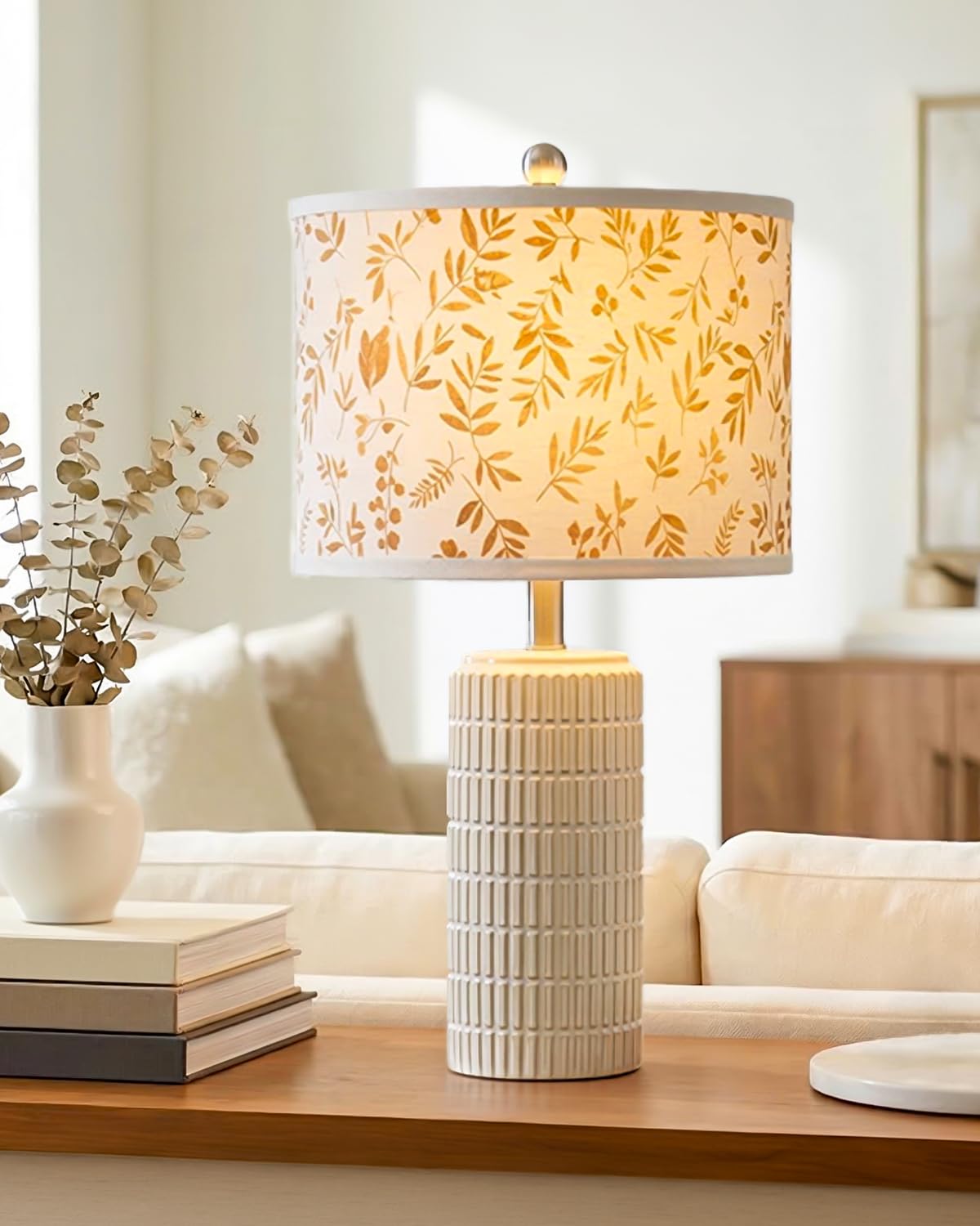 PoKat 23" Modern Ceramic Table Lamp Set of 2 for Living Room White Desk Lamps for Bedroom Farmhouse Bedside Nightstand Lamp House Warming Gifts New Home Decor End Table Lamps Gifts for Women Mom Beige