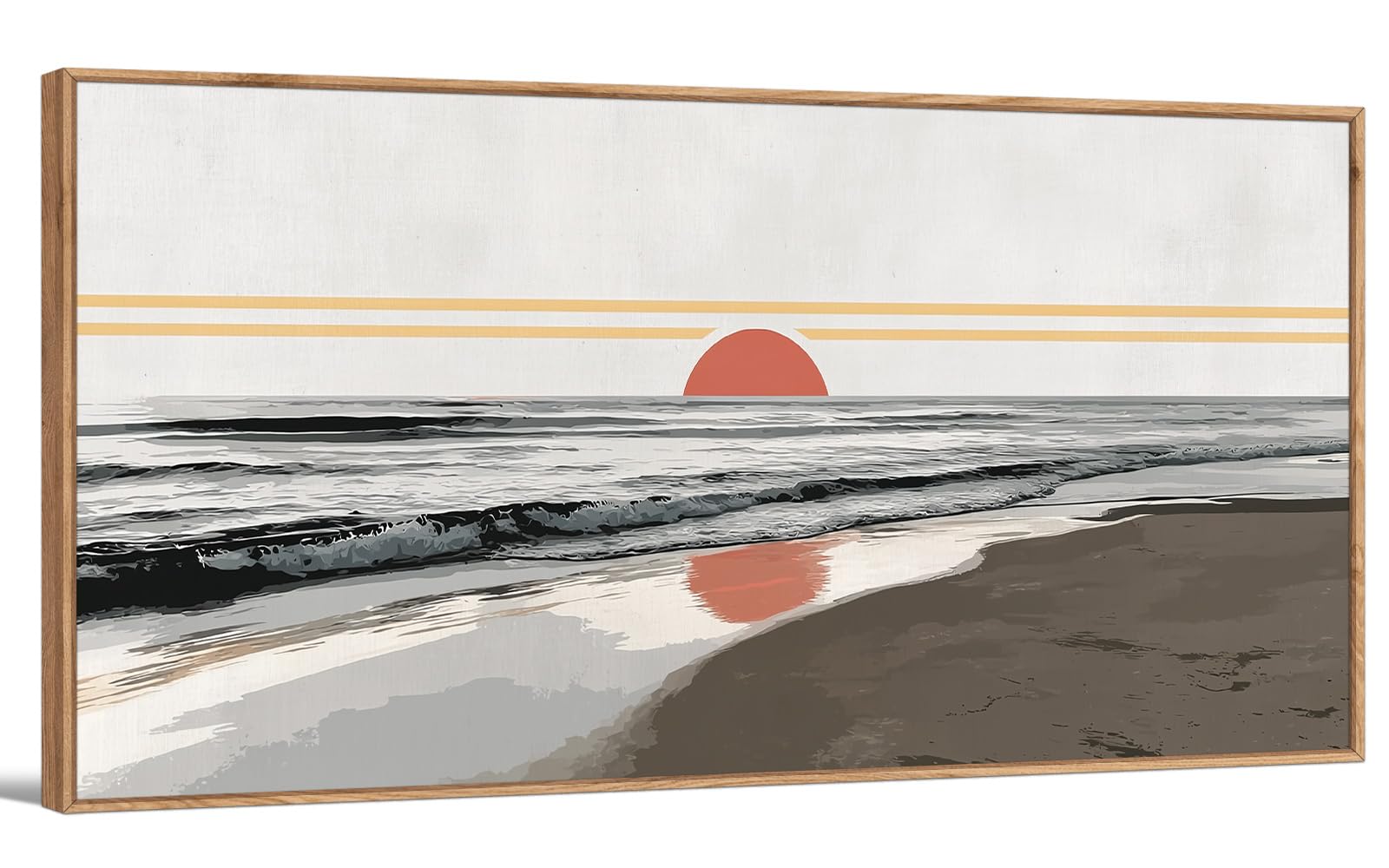 TIHUSAGO Framed Beach Wall Art Large Ocean Canvas Print for Living Room Bedroom Office Modern Coastal Wall Decor Artwork Decoration (24x48 inches)