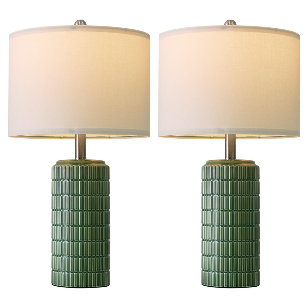 PoKat 23" Modern Ceramic Table Lamp Set of 2 for Living Room White Desk Lamps for Bedroom Farmhouse Bedside Nightstand Lamp House Warming Gifts New Home Decor End Table Lamps Gifts for Women Mom Beige