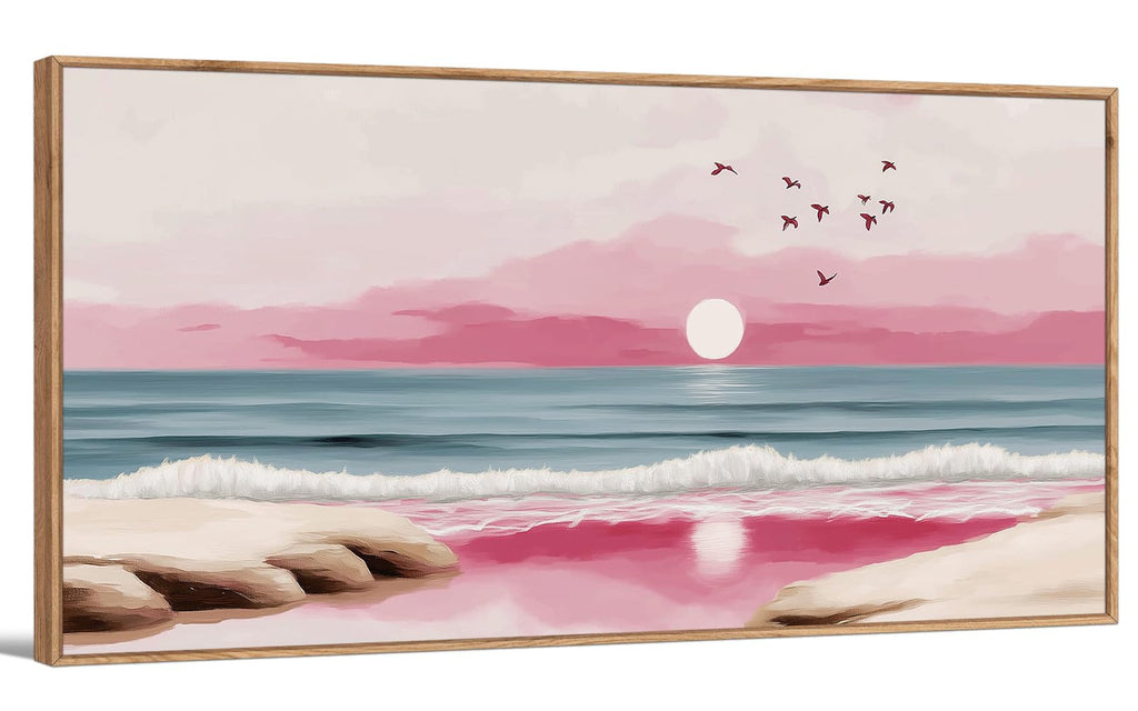 TIHUSAGO Framed Beach Wall Art Large Ocean Canvas Print for Living Room Bedroom Office Modern Coastal Wall Decor Artwork Decoration (24x48 inches)