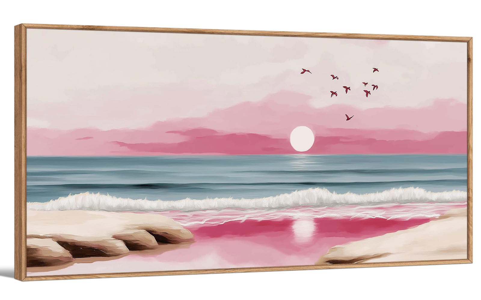 TIHUSAGO Framed Beach Wall Art Large Ocean Canvas Print for Living Room Bedroom Office Modern Coastal Wall Decor Artwork Decoration (24x48 inches)