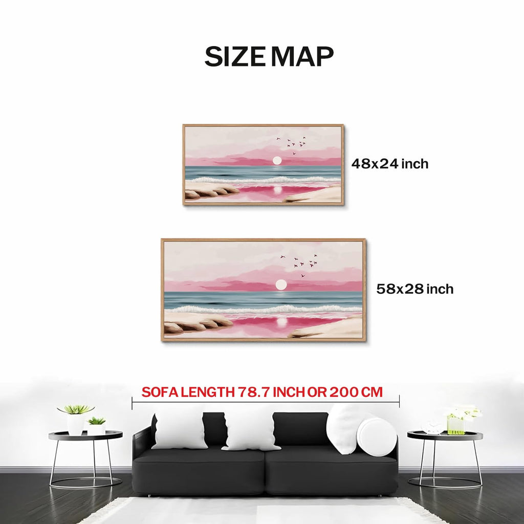 TIHUSAGO Framed Beach Wall Art Large Ocean Canvas Print for Living Room Bedroom Office Modern Coastal Wall Decor Artwork Decoration (24x48 inches)