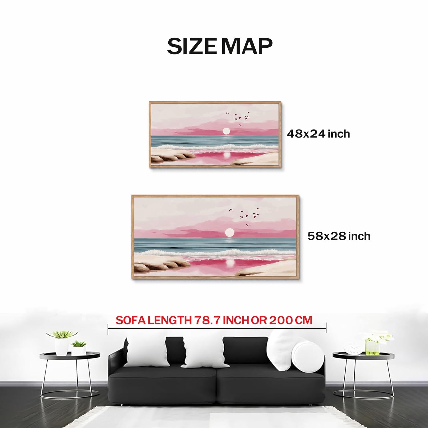 TIHUSAGO Framed Beach Wall Art Large Ocean Canvas Print for Living Room Bedroom Office Modern Coastal Wall Decor Artwork Decoration (24x48 inches)
