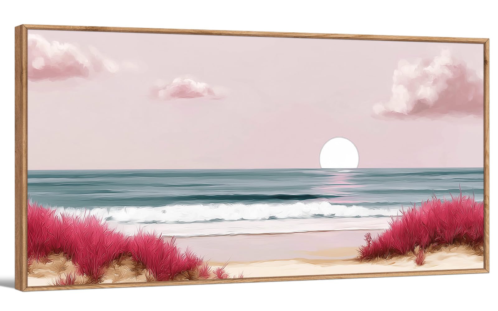 TIHUSAGO Framed Beach Wall Art Large Ocean Canvas Print for Living Room Bedroom Office Modern Coastal Wall Decor Artwork Decoration (24x48 inches)