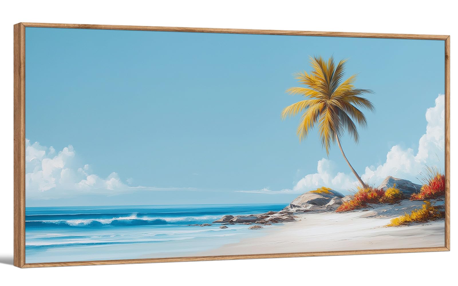 TIHUSAGO Framed Beach Wall Art Large Ocean Canvas Print for Living Room Bedroom Office Modern Coastal Wall Decor Artwork Decoration (24x48 inches)