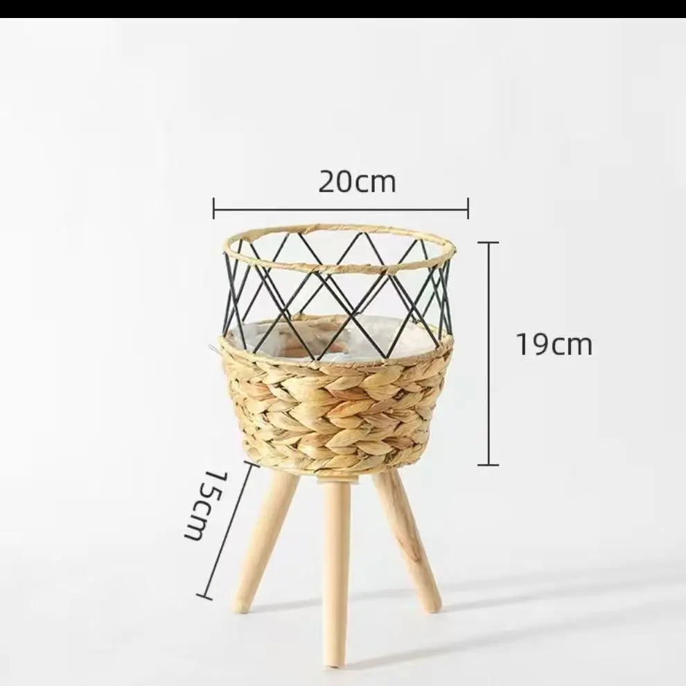Wood Woven Plant Pot on Standing Flower Pot Storage Basket Indoor Planters Classic Style Garden Decor Essentials Home Decoration