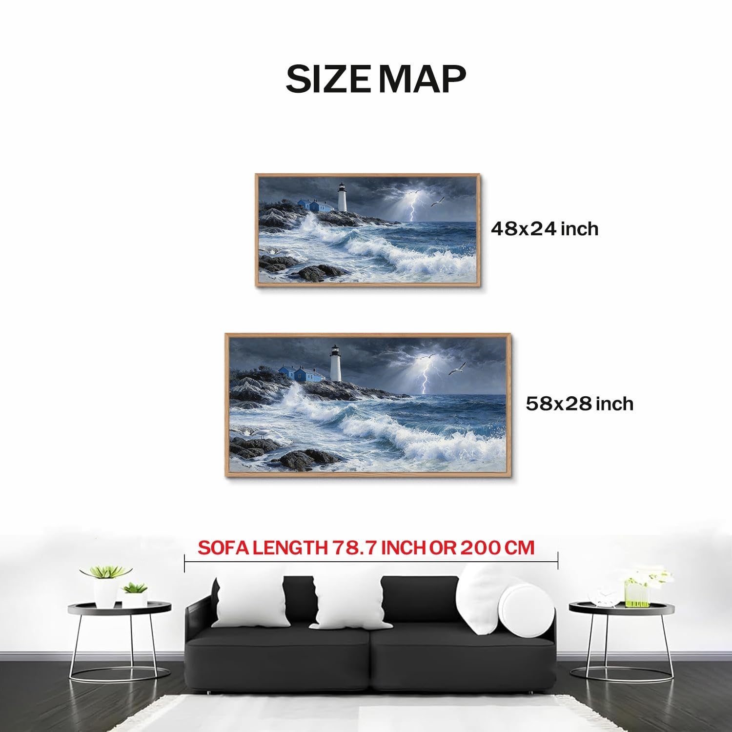 TIHUSAGO Framed Beach Wall Art Large Ocean Canvas Print for Living Room Bedroom Office Modern Coastal Wall Decor Artwork Decoration (24x48 inches)