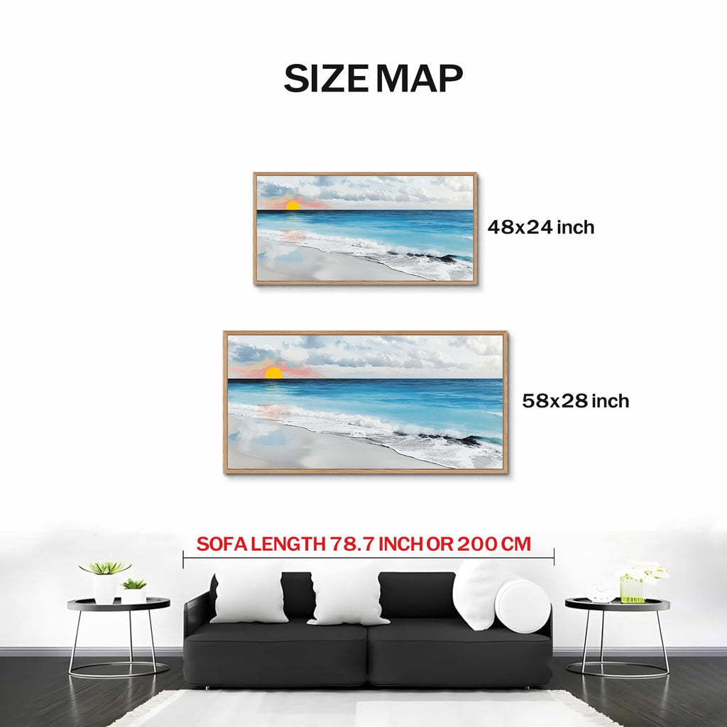 TIHUSAGO Framed Beach Wall Art Large Ocean Canvas Print for Living Room Bedroom Office Modern Coastal Wall Decor Artwork Decoration (24x48 inches)