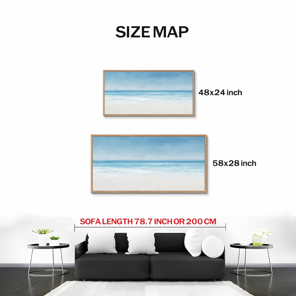 TIHUSAGO Framed Beach Wall Art Large Ocean Canvas Print for Living Room Bedroom Office Modern Coastal Wall Decor Artwork Decoration (24x48 inches)
