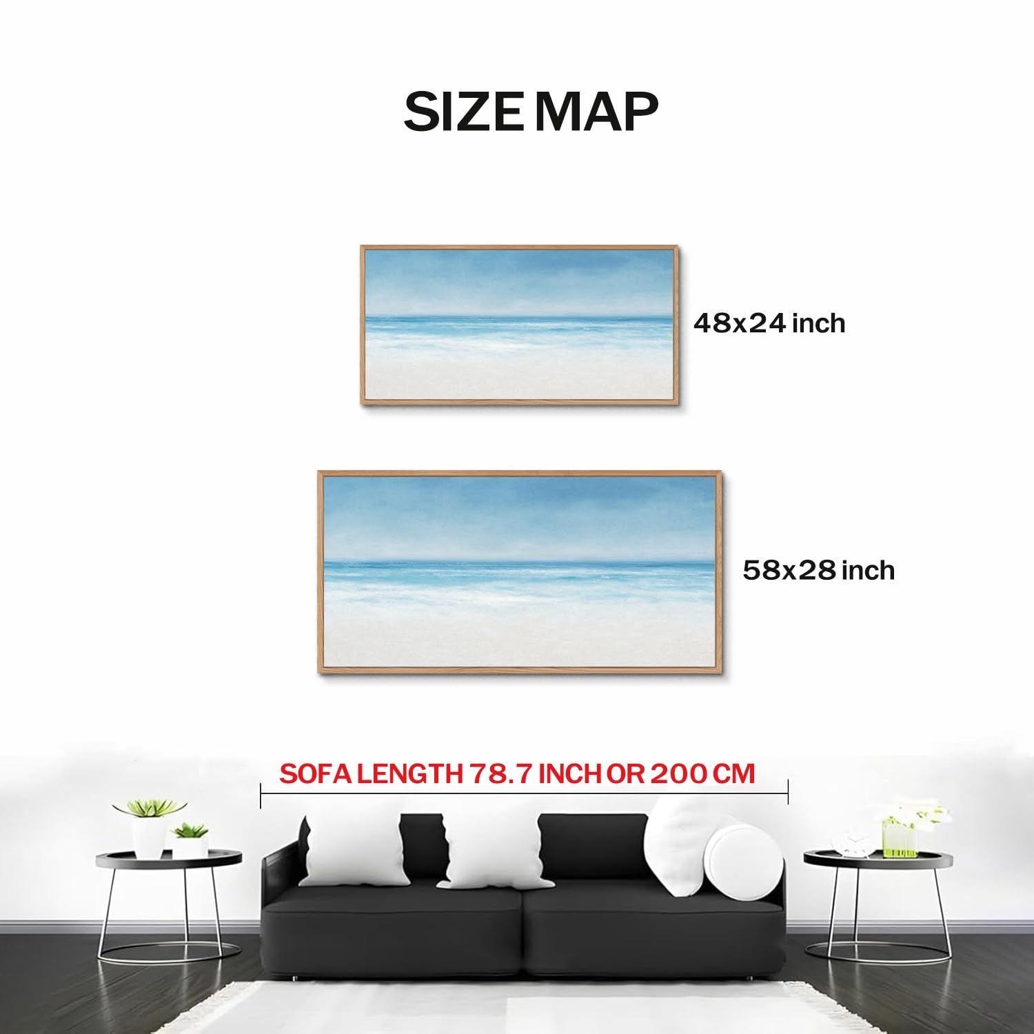 TIHUSAGO Framed Beach Wall Art Large Ocean Canvas Print for Living Room Bedroom Office Modern Coastal Wall Decor Artwork Decoration (24x48 inches)