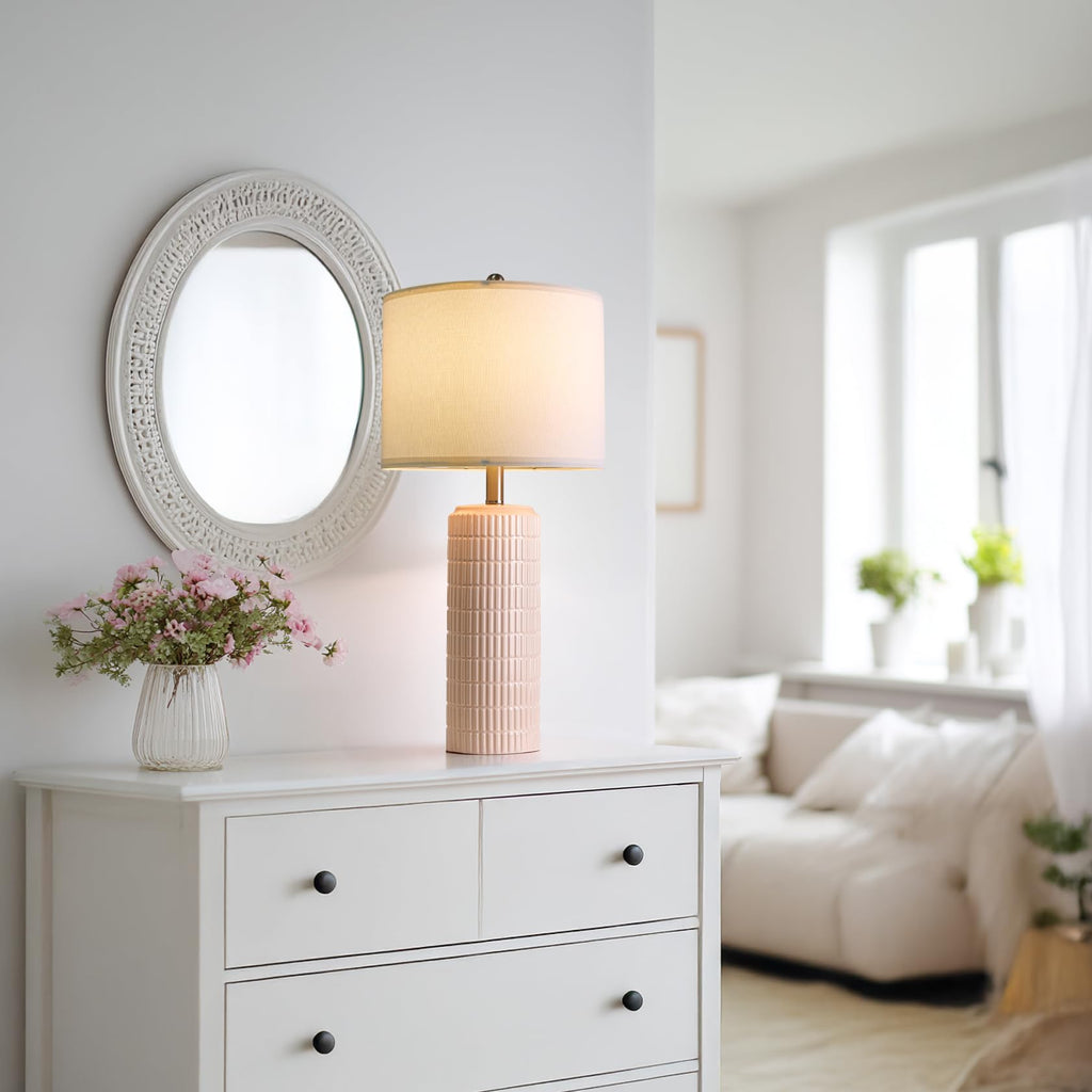PoKat 23" Modern Ceramic Table Lamp Set of 2 for Living Room White Desk Lamps for Bedroom Farmhouse Bedside Nightstand Lamp House Warming Gifts New Home Decor End Table Lamps Gifts for Women Mom Beige