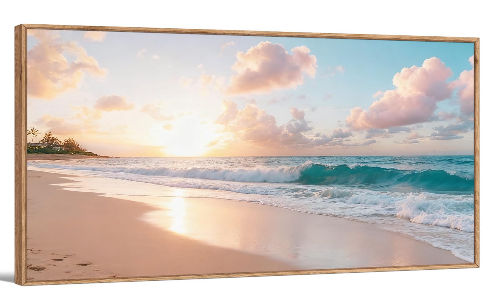 TIHUSAGO Framed Beach Wall Art Large Ocean Canvas Print for Living Room Bedroom Office Modern Coastal Wall Decor Artwork Decoration (24x48 inches)
