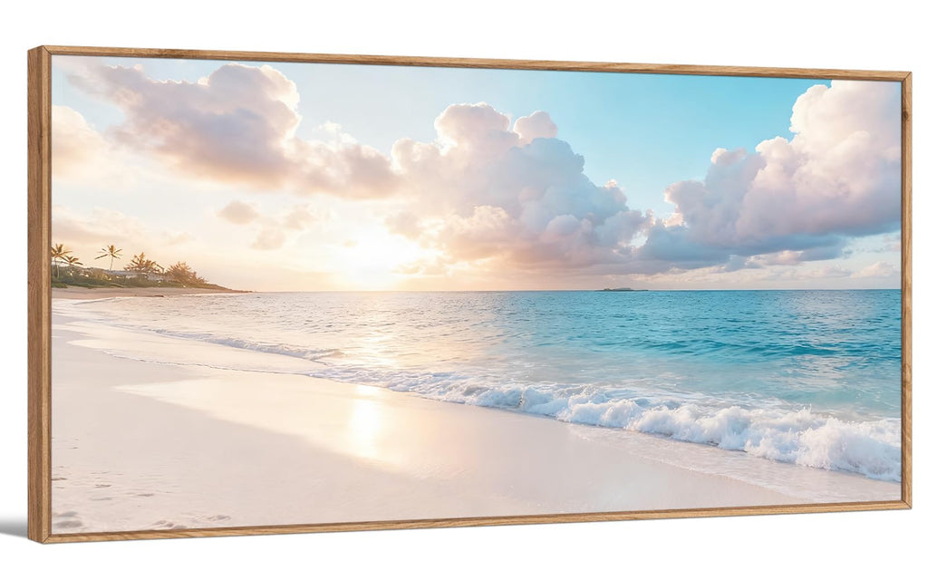TIHUSAGO Framed Beach Wall Art Large Ocean Canvas Print for Living Room Bedroom Office Modern Coastal Wall Decor Artwork Decoration (24x48 inches)