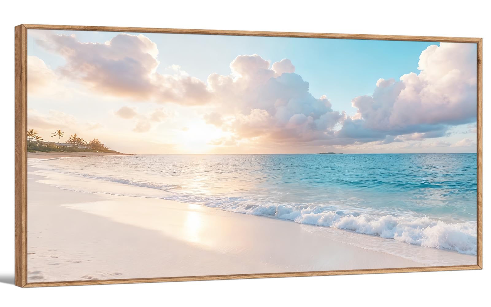 TIHUSAGO Framed Beach Wall Art Large Ocean Canvas Print for Living Room Bedroom Office Modern Coastal Wall Decor Artwork Decoration (24x48 inches)