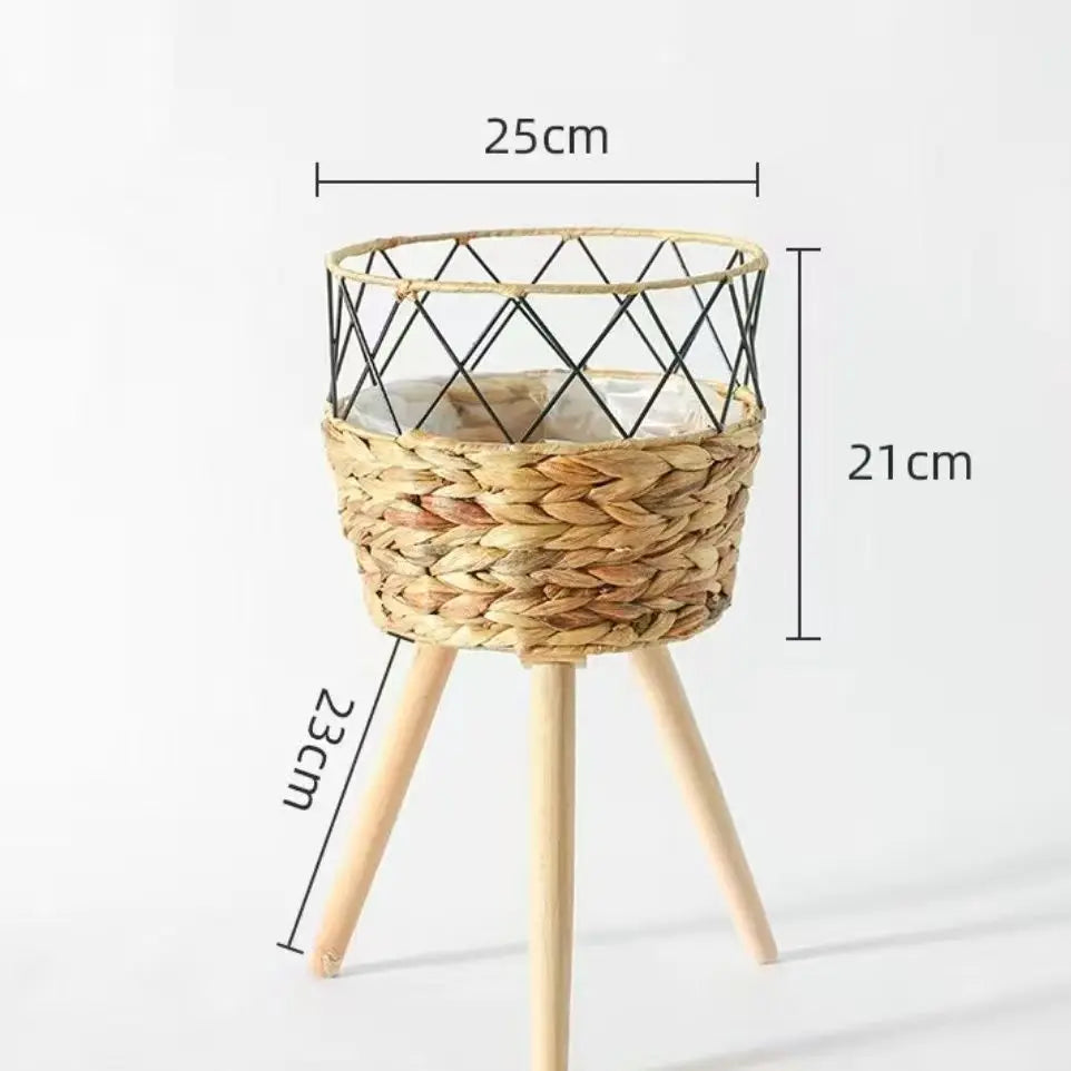 Wood Woven Plant Pot on Standing Flower Pot Storage Basket Indoor Planters Classic Style Garden Decor Essentials Home Decoration