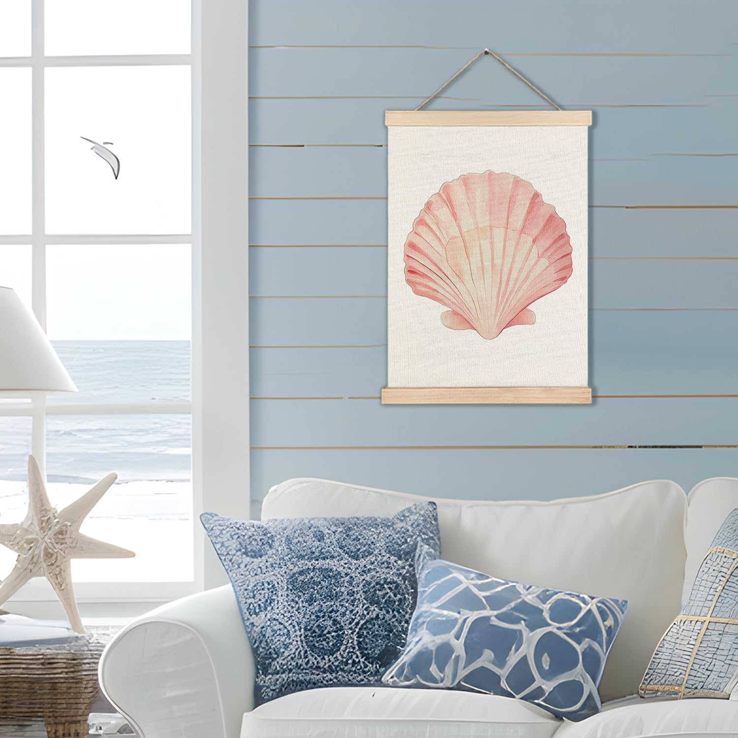 RYYCDOI Coastal Cowgirl Beach Room Decor Set of 2, Aesthetic Seashell Wall Decor, Blue Beach Decor for Teen Girls Room, 12x16 Inches