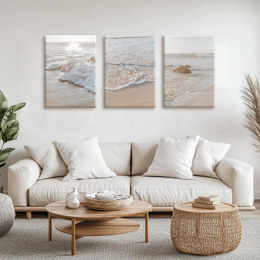 Beach Wall Art Decor Coastal Ocean Poster Palm Tree Canvas Wall Decor Beachy Room Aesthetic Pictures Blue Waves Prints Beach Coasta Artwork for Bedroom Living Room 8x10 Inch Unframed Set of 3