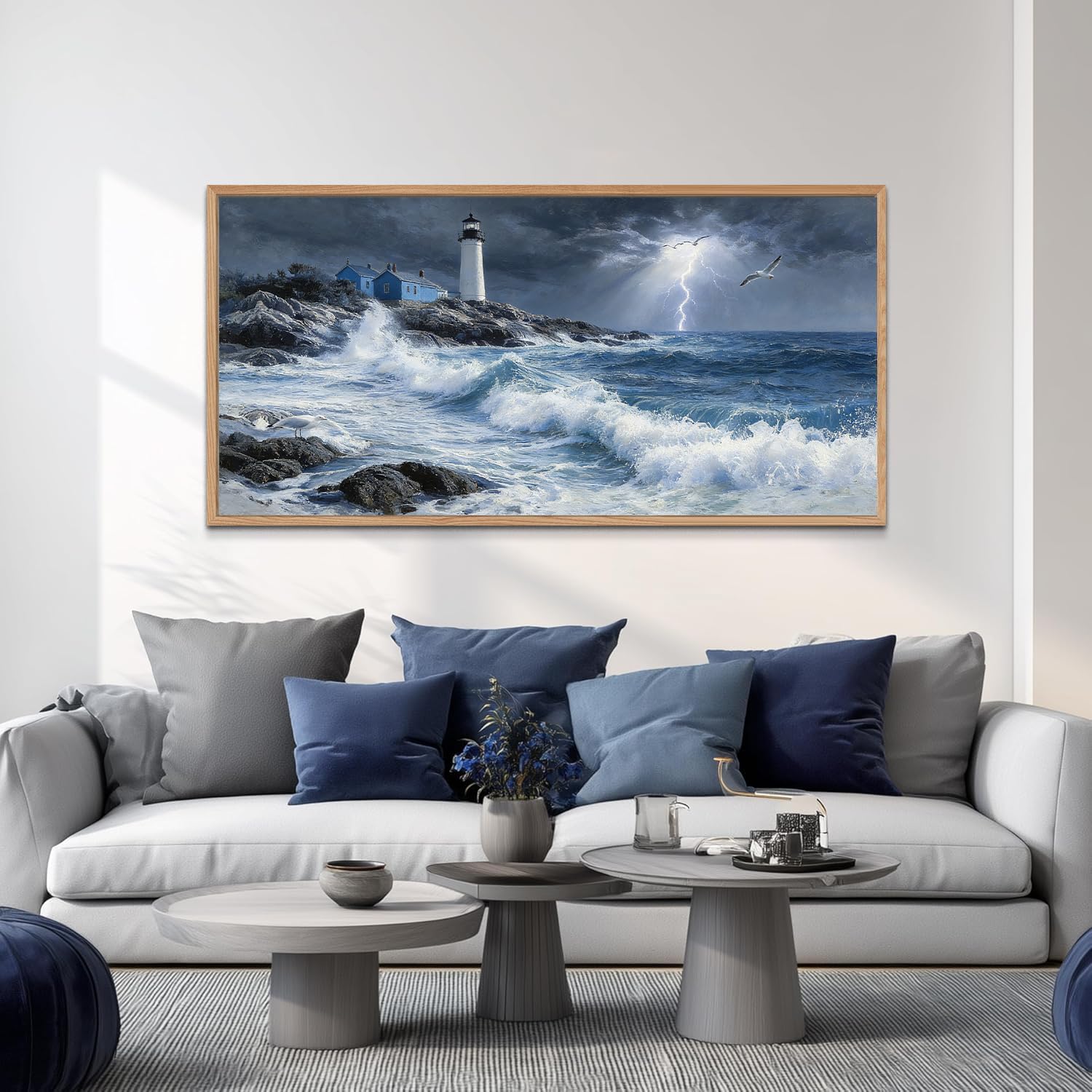 TIHUSAGO Framed Beach Wall Art Large Ocean Canvas Print for Living Room Bedroom Office Modern Coastal Wall Decor Artwork Decoration (24x48 inches)
