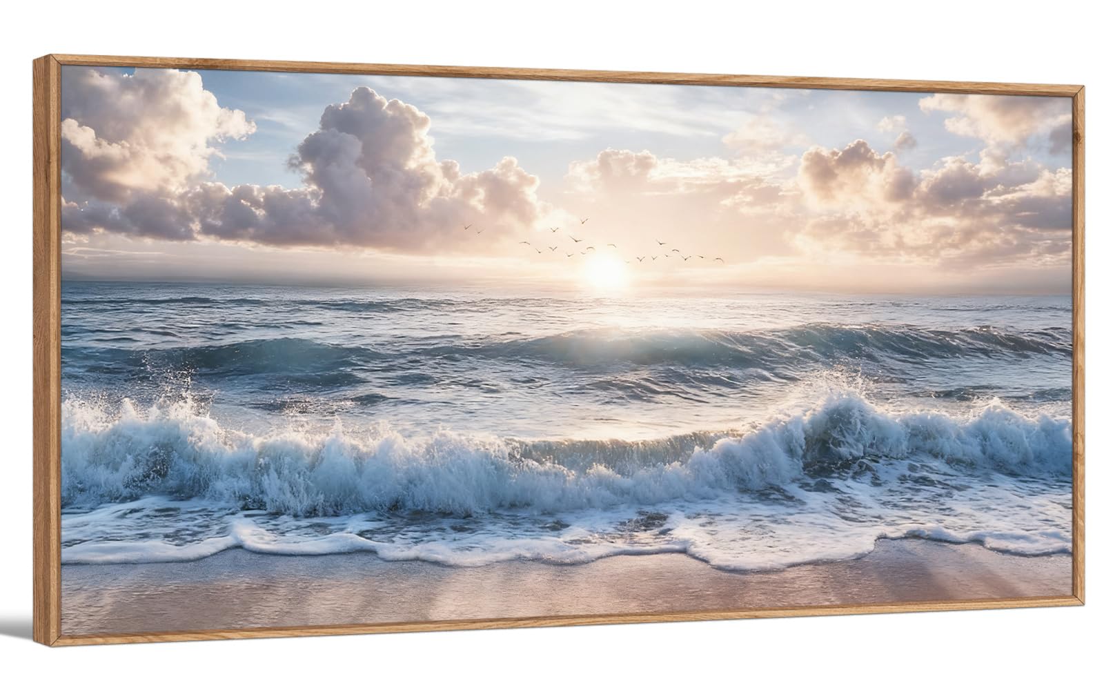 TIHUSAGO Framed Beach Wall Art Large Ocean Canvas Print for Living Room Bedroom Office Modern Coastal Wall Decor Artwork Decoration (24x48 inches)