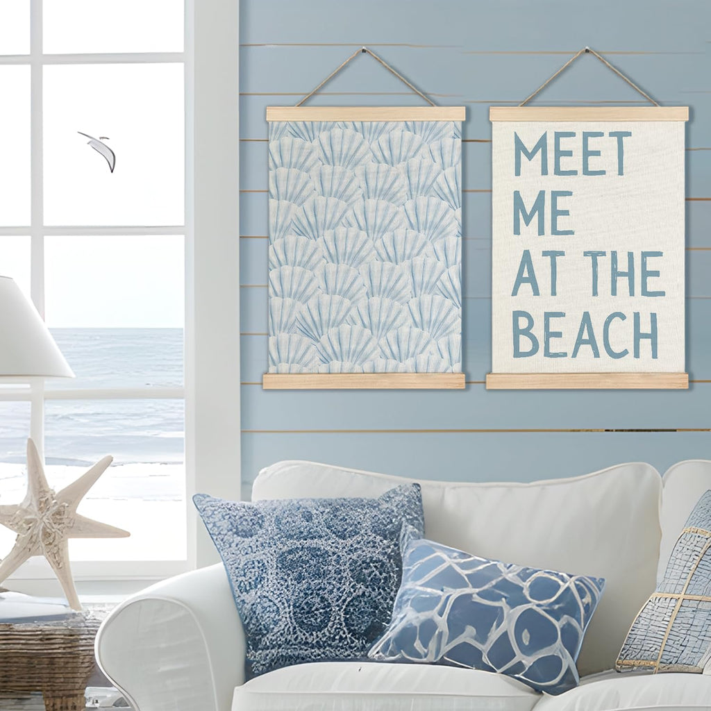 RYYCDOI Coastal Cowgirl Beach Room Decor Set of 2, Aesthetic Seashell Wall Decor, Blue Beach Decor for Teen Girls Room, 12x16 Inches