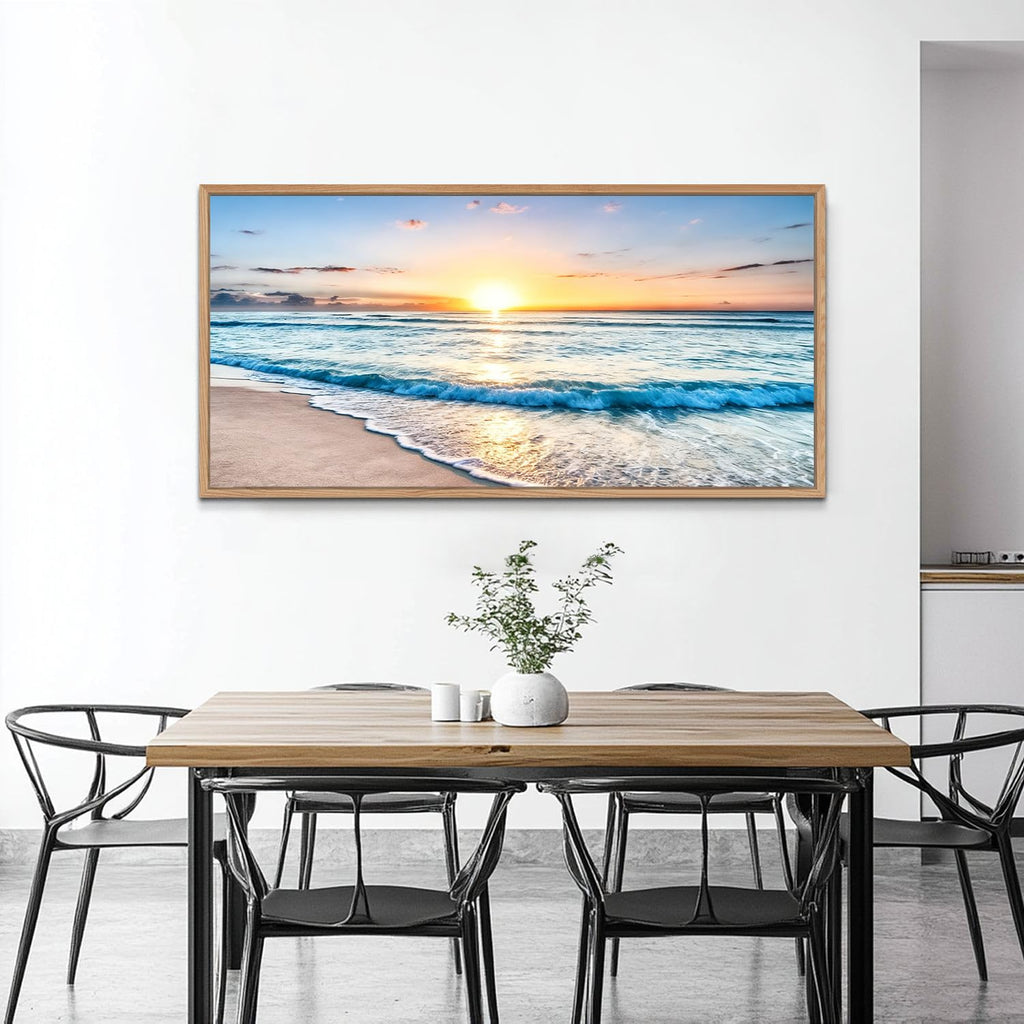 TIHUSAGO Framed Beach Wall Art Large Ocean Canvas Print for Living Room Bedroom Office Modern Coastal Wall Decor Artwork Decoration (24x48 inches)