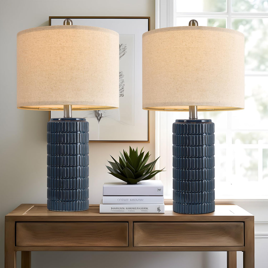 PoKat 23" Modern Ceramic Table Lamp Set of 2 for Living Room White Desk Lamps for Bedroom Farmhouse Bedside Nightstand Lamp House Warming Gifts New Home Decor End Table Lamps Gifts for Women Mom Beige
