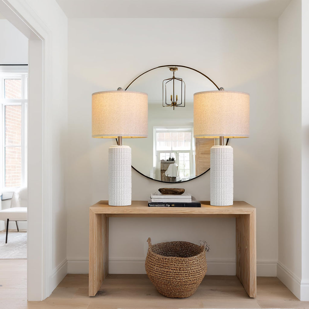 PoKat 23" Modern Ceramic Table Lamp Set of 2 for Living Room White Desk Lamps for Bedroom Farmhouse Bedside Nightstand Lamp House Warming Gifts New Home Decor End Table Lamps Gifts for Women Mom Beige